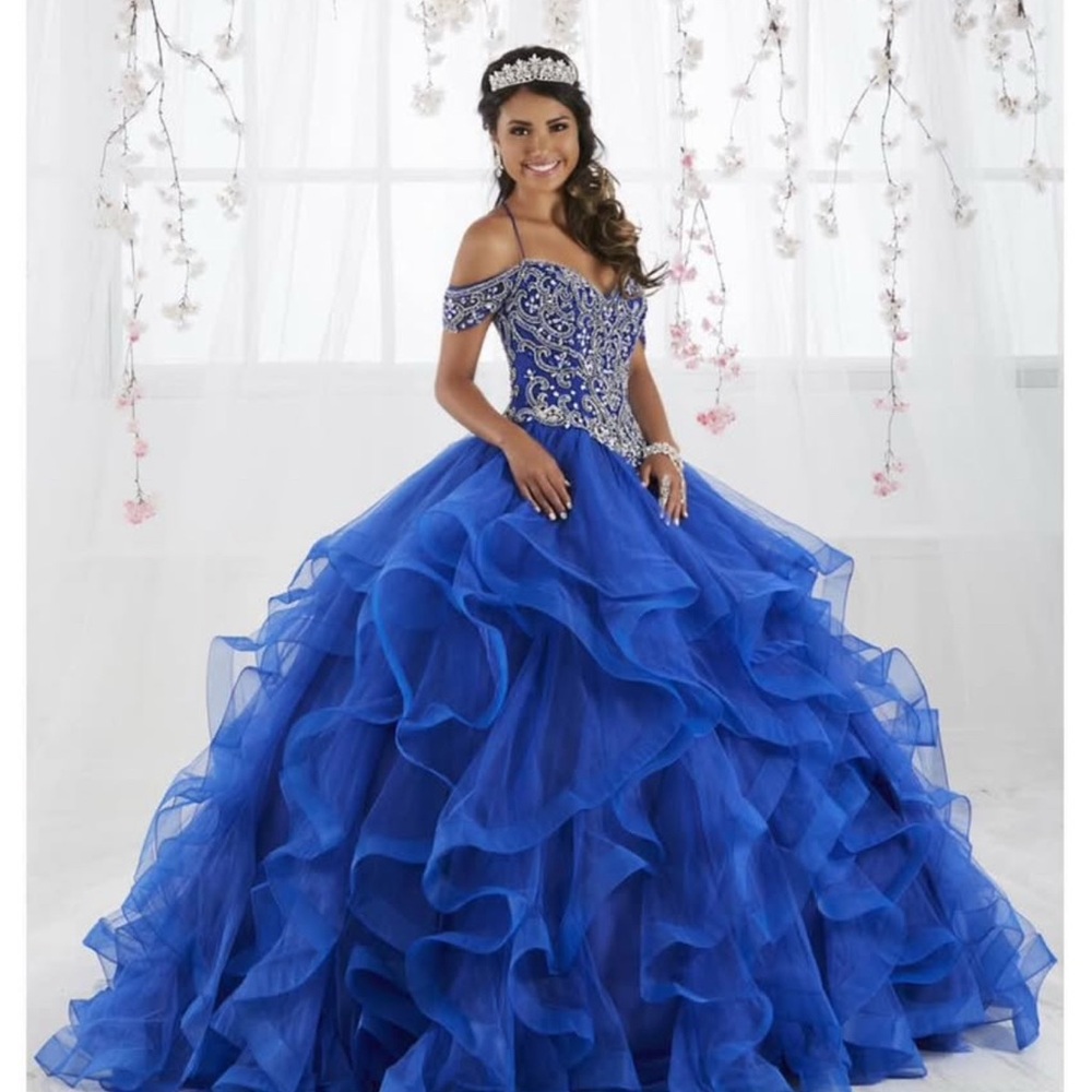 Royal Blue Gown with Silver Details House of Wu 56369 Quinceanera Dress Fiesta